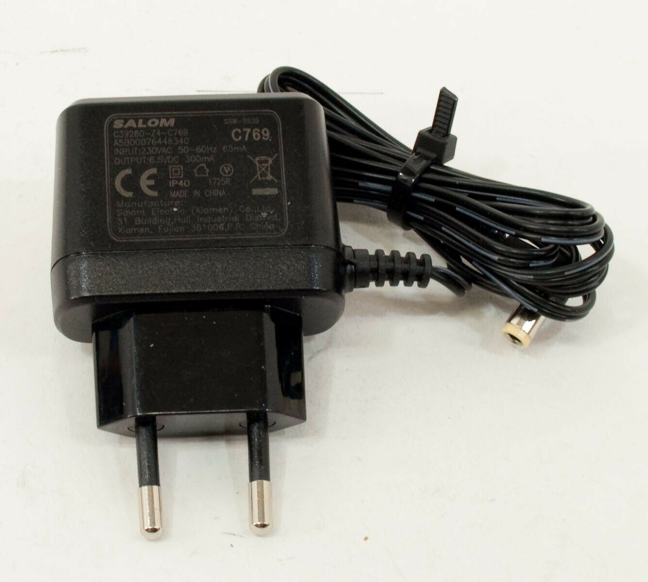 Salom A5B00076448340 AC Adapter 6.5V 300mA Original Power Supply Europlug Output Current: 300 mA MPN: A5B00076448340